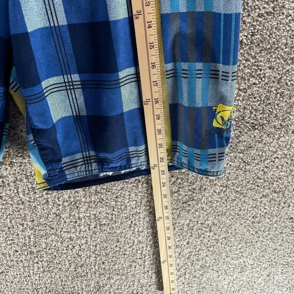 Body Glove Shorts Mens 36 Blue Yellow Plaid Board Shorts Pockets Swimwear Surf‎